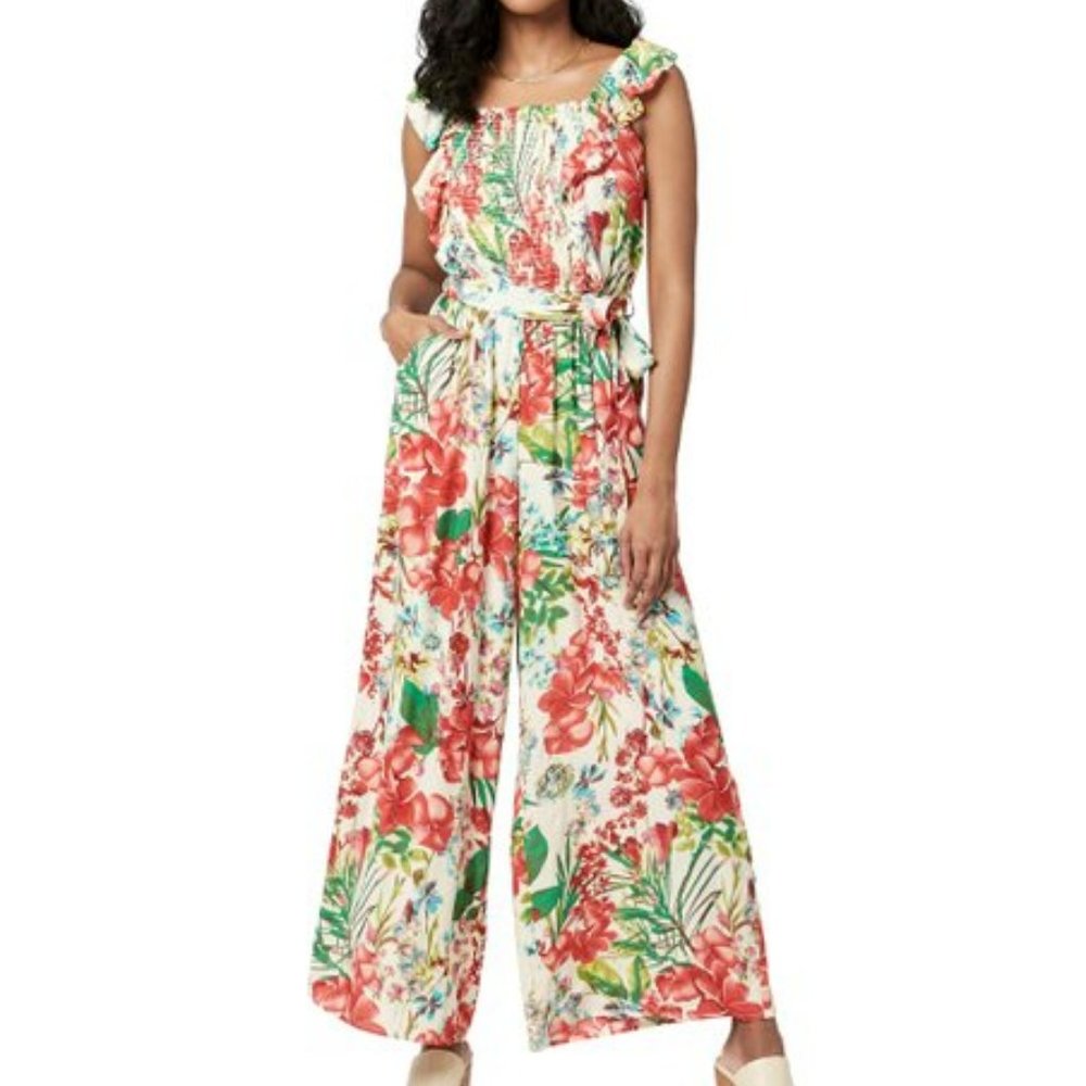 White Plumeria Beatrix Ruffle Jumpsuit